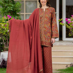 Maroon Pure Cotton Printed Round Neck Full Sleeves Hip Length Straight Kurta Pant And Dupatta Set