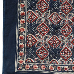 Navy Blue Pure Cotton Printed Mirror Work Round Neck 3/4 Sleeves Calf Length Flared Kurta Pant And Dupatta Set Mizazjaipur