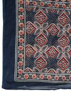 Navy Blue Pure Cotton Printed Mirror Work Round Neck 3/4 Sleeves Calf Length Flared Kurta Pant And Dupatta Set Mizazjaipur