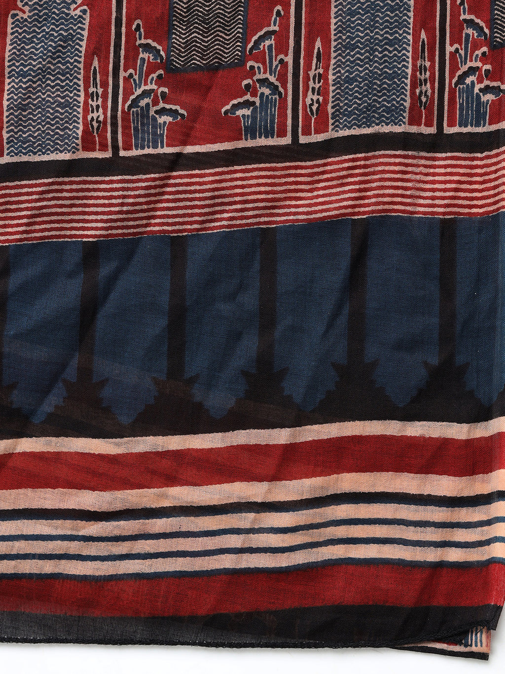 Blue Pure Cotton Printed Mirror Work V-Neck 3/4 Sleeves Calf Length Flared Kurta Pant And Dupatta Set Mizazjaipur