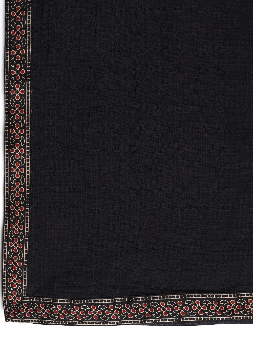 Black Pure Cotton Printed V-Neck 3/4 Sleeves Calf Length Flared Kurta Pant And Dupatta Set Mizazjaipur
