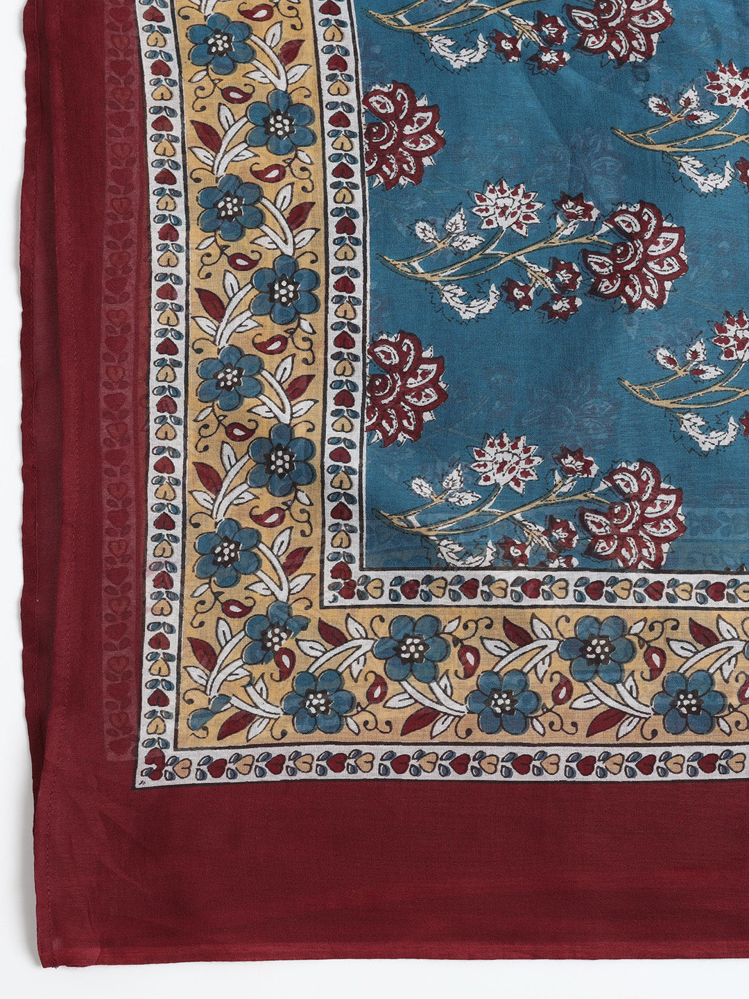 Maroon Pure Cotton Solid Round Neck Full Sleeves Calf Length Flared Kurta Pant And Dupatta Set Mizazjaipur