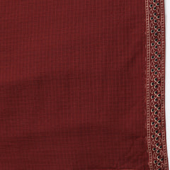 Maroon Pure Cotton Printed V-Neck 3/4 Sleeves Calf Length Flared Kurta Pant And Dupatta Set Mizazjaipur