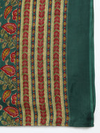 Green Pure Cotton Printed Round Neck Full Sleeves Calf Length Flared Kurta Pant And Dupatta Set Mizazjaipur