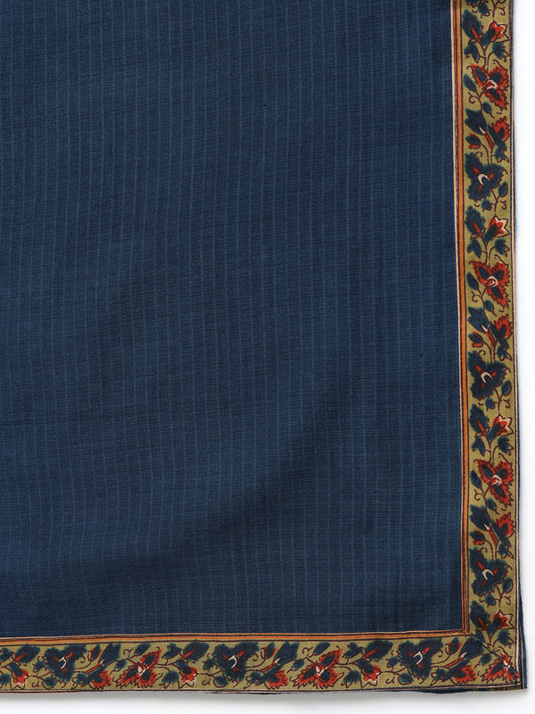 Teal Blue Pure Cotton Printed Sequence Work Round Neck 3/4 Sleeves Calf Length Flared Kurta Pant And Dupatta Set Mizazjaipur