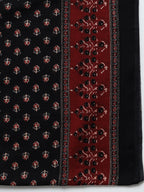 Black Pure Cotton Printed Sequence Work Round Neck 3/4 Sleeves Calf Length Flared Kurta Pant And Dupatta Set Mizazjaipur