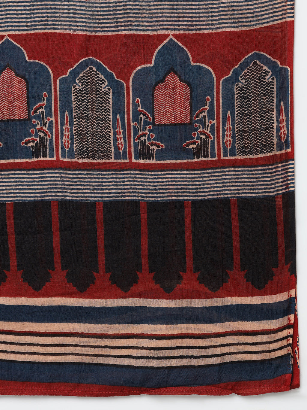 Black Pure Cotton Printed Mirror Work V-Neck 3/4 Sleeves Calf Length Flared Kurta Pant And Dupatta Set Mizazjaipur