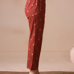 Rust Orange Pure Cotton Printed Round Neck Full Sleeves Ankle Length Flared Kurta Pant And Dupatta Set Mizazjaipur