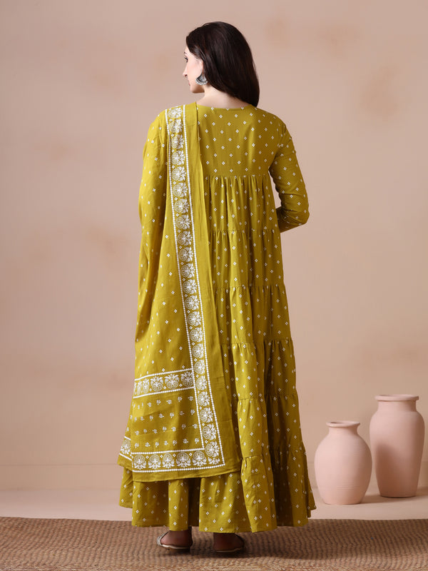 Maroon Pure Cotton Solid Round Neck Full Sleeves Calf Length Flared Kurta Pant And Dupatta Set