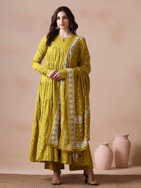 Maroon Pure Cotton Solid Round Neck Full Sleeves Calf Length Flared Kurta Pant And Dupatta Set