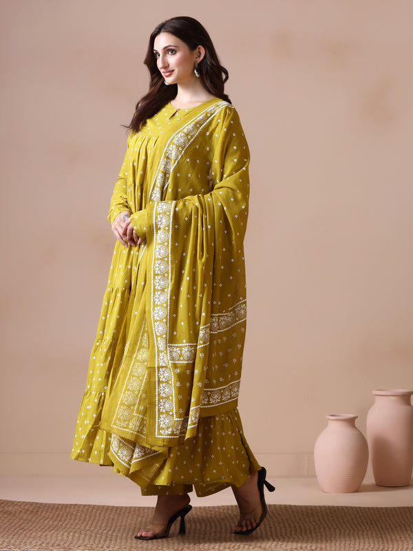 Maroon Pure Cotton Solid Round Neck Full Sleeves Calf Length Flared Kurta Pant And Dupatta Set