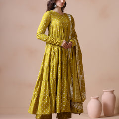 Maroon Pure Cotton Solid Round Neck Full Sleeves Calf Length Flared Kurta Pant And Dupatta Set