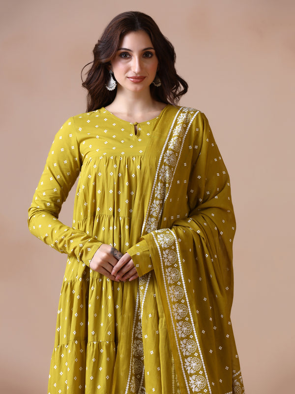 Maroon Pure Cotton Solid Round Neck Full Sleeves Calf Length Flared Kurta Pant And Dupatta Set