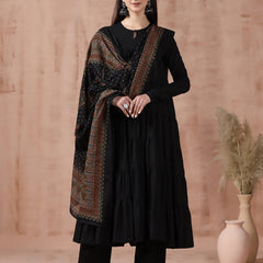 Maroon Pure Cotton Solid Round Neck Full Sleeves Calf Length Flared Kurta Pant And Dupatta Set