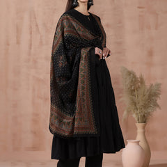 Maroon Pure Cotton Solid Round Neck Full Sleeves Calf Length Flared Kurta Pant And Dupatta Set