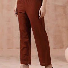 Maroon Pure Cotton Solid Round Neck Full Sleeves Calf Length Flared Kurta Pant And Dupatta Set