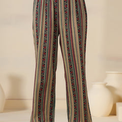 Navy Blue Cotton Printed V-Neck 3/4 Sleeves Calf Length Flared Kurta Pant And Dupatta Set Mizazjaipur
