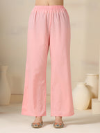 Cream Pure Cotton Printed Mirror Work V-Neck 3/4 Sleeves Calf Length Flared Kurta Pant And Dupatta Set Mizazjaipur