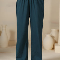 Teal Blue Pure Cotton Printed V-Neck 3/4 Sleeves Calf Length Flared Kurta Pant And Dupatta Set Mizazjaipur