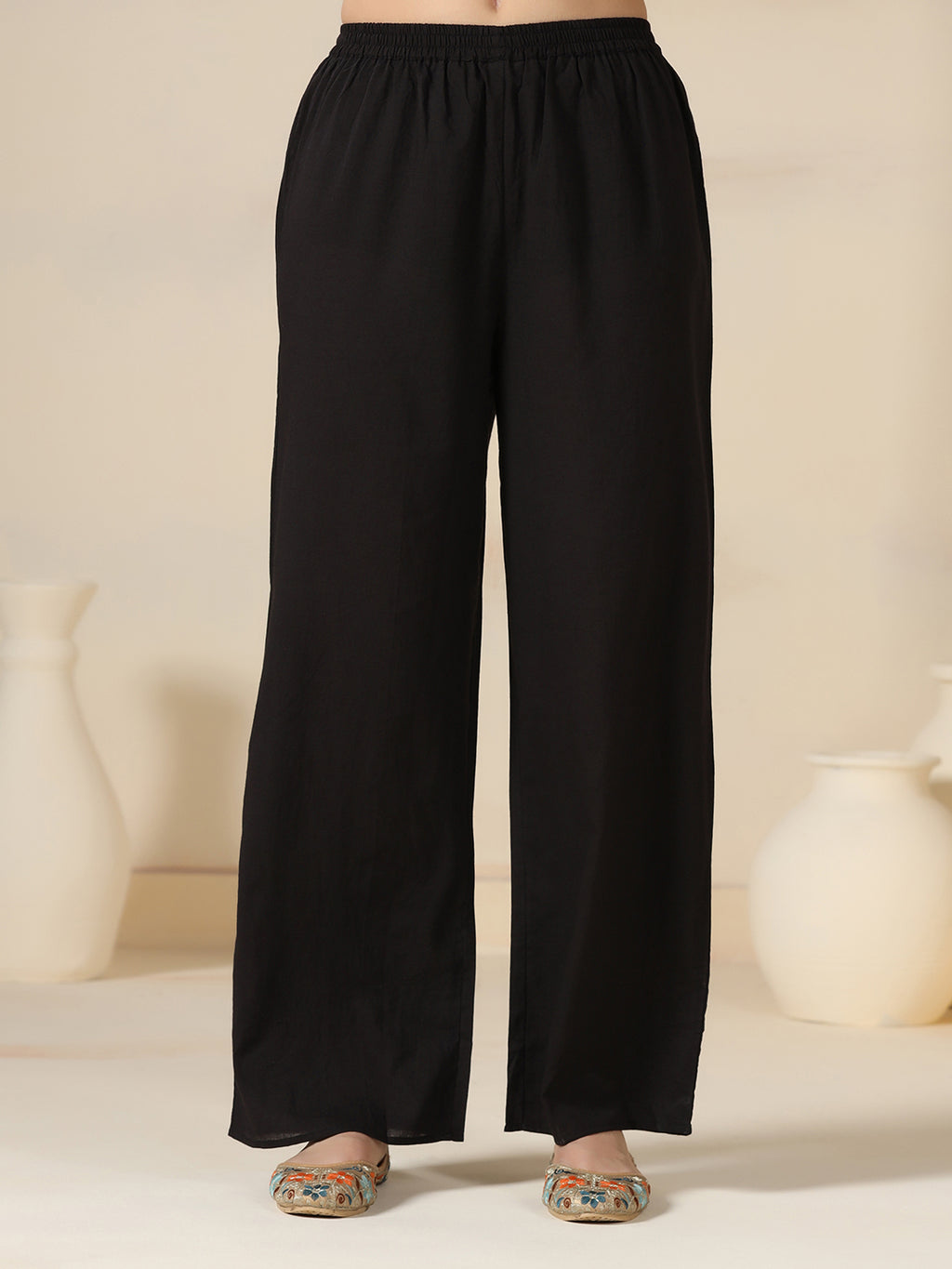 Black Pure Cotton Printed Mirror Work V-Neck 3/4 Sleeves Calf Length Flared Kurta Pant And Dupatta Set Mizazjaipur