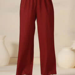 Maroon Rayon Printed Round Neck Full Sleeves Calf Length Flared Kurta Pant And Dupatta Set Mizazjaipur