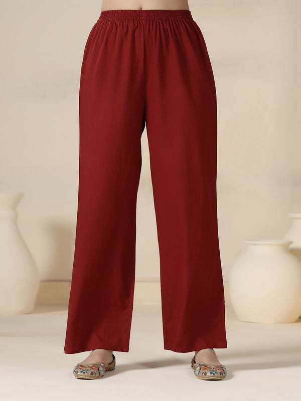 Maroon Rayon Printed Round Neck Full Sleeves Calf Length Flared Kurta Pant And Dupatta Set Mizazjaipur