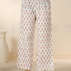 Off White Pure Cotton Printed Lace Work V-Neck Sleeveless Calf Length Straight Kurta Pant And Dupatta Set Mizazjaipur