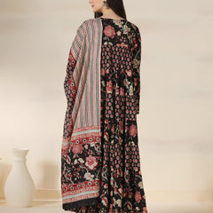 Black Pure Cotton Printed Round Neck Full Sleeves Calf Length Flared Kurta Pant And Dupatta Set Mizazjaipur