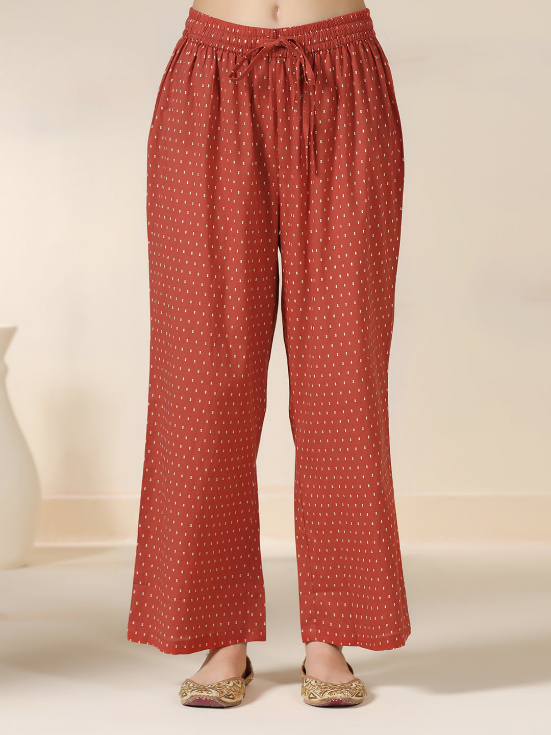 Rustorange Pure Cotton Printed Round Neck 3/4 Sleeves Calf Length Flared Kurta Pant And Dupatta Set Mizazjaipur