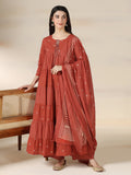 Rustorange Pure Cotton Printed Round Neck 3/4 Sleeves Calf Length Flared Kurta Pant And Dupatta Set Mizazjaipur