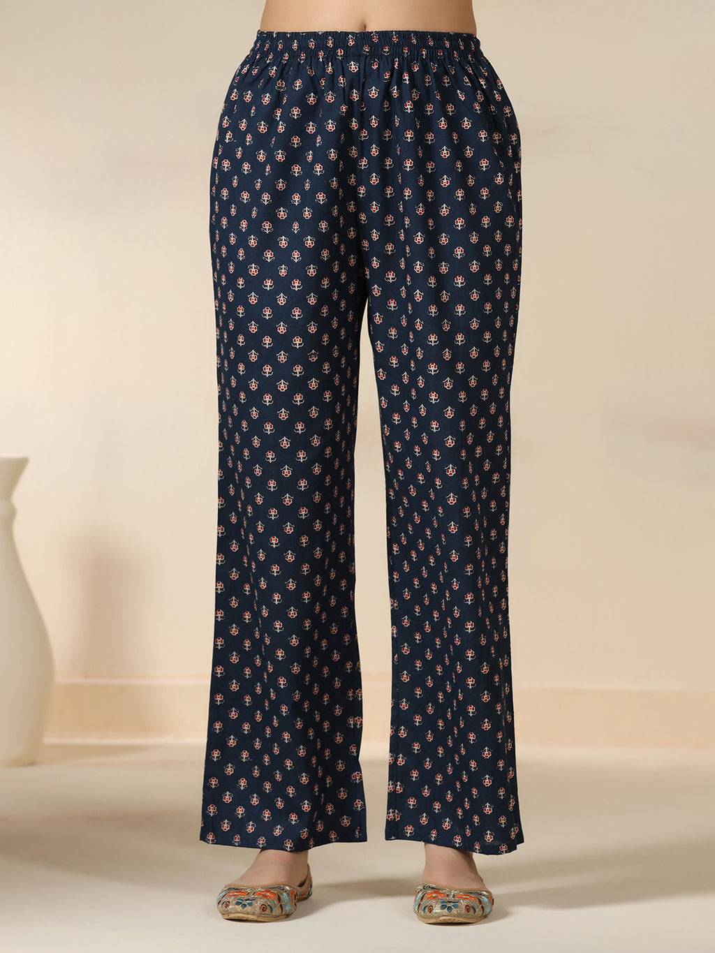 Blue Pure Cotton Printed Round Neck 3/4 Sleeves Calf Length Flared Kurta Pant And Dupatta Set Mizazjaipur