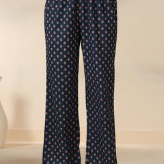 Blue Pure Cotton Printed Sequence Work Round Neck 3/4 Sleeves Calf Length Flared Kurta Pant And Dupatta Set Mizazjaipur