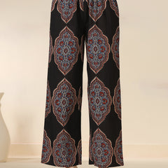 Black Pure Cotton Printed Lace Work V-Neck Sleeveless Calf Length Straight Kurta Pant Set Mizazjaipur