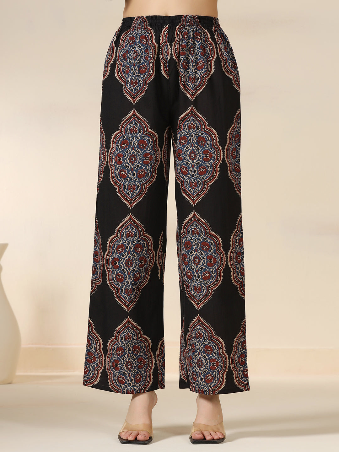 Black Pure Cotton Printed Lace Work V-Neck Sleeveless Calf Length Straight Kurta Pant Set Mizazjaipur