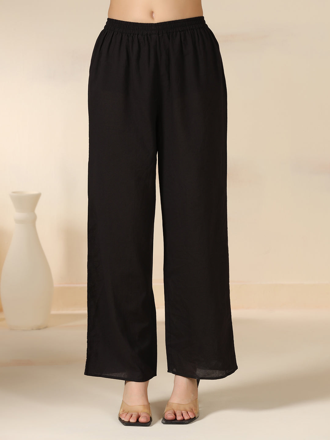 Black Pure Cotton Printed V-Neck 3/4 Sleeves Calf Length Flared Kurta Pant And Dupatta Set Mizazjaipur