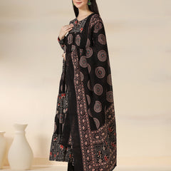 Black Rayon Printed Round Neck Full Sleeves Calf Length Flared Kurta Pant And Dupatta Set Mizazjaipur