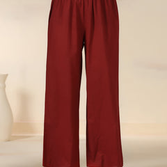 Maroon Rayon Printed Mirror Work Round Neck 3/4 Sleeves Calf Length Flared Kurta Pant And Dupatta Set Mizazjaipur