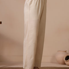Cream Pure Cotton Printed Round Neck Full Sleeves Ankle Length Flared Kurta Pant And Dupatta Set
