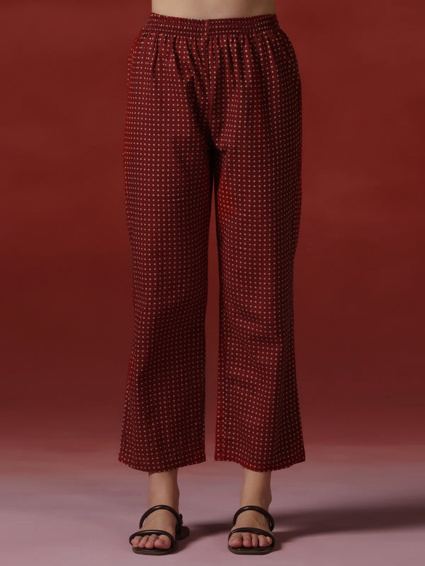 (Pre-order) Barnred Pure Cotton Printed Round Neck 3/4 Sleeves Ankle Length Flared Kurta Pant And Dupatta Set