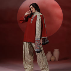 Brick Pure Cotton Solid Round Neck Full Sleeves Hip Length Straight Kurta Farshi Salwar And Dupatta Set Mizazjaipur