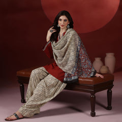Brick Pure Cotton Solid Round Neck Full Sleeves Hip Length Straight Kurta Farshi Salwar And Dupatta Set Mizazjaipur