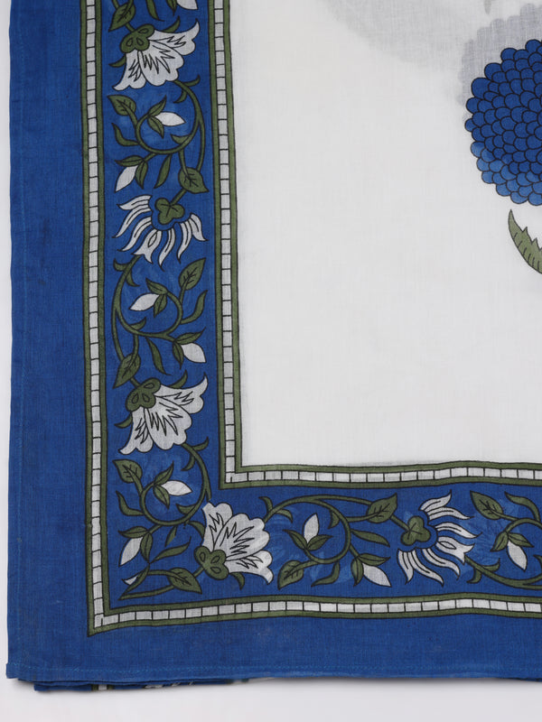 Royal Blue Pure Cotton Solid Round Neck Full Sleeves Hip Length Straight Kurta Farshi Salwar And Dupatta Set