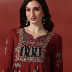 (Pre-order) Barnred Pure Cotton Printed Round Neck 3/4 Sleeves Ankle Length Flared Kurta Pant And Dupatta Set