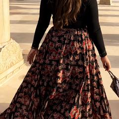 Midnight Bloom Printed Flared Skirt Mizazjaipur