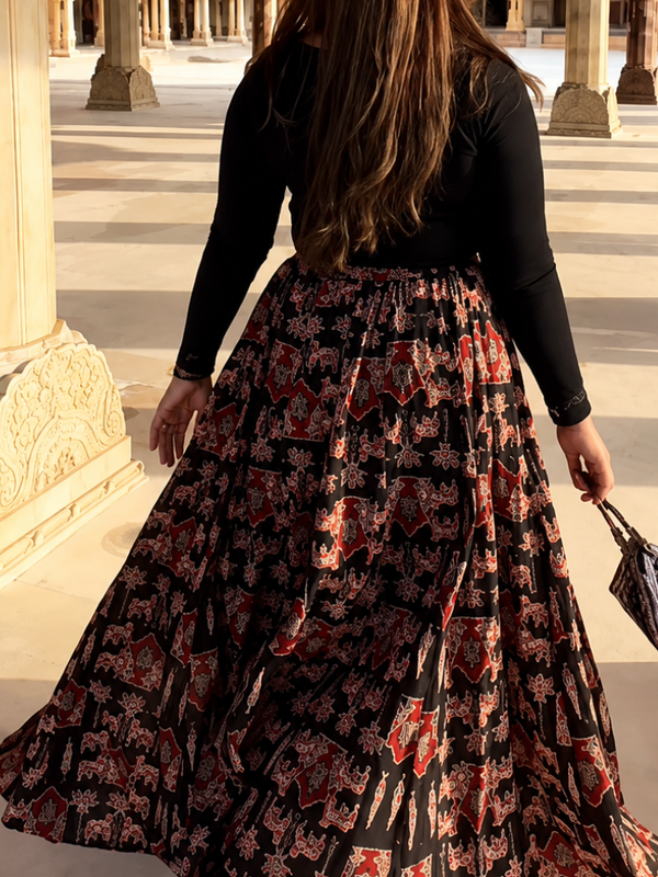 Midnight Bloom Printed Flared Skirt Mizazjaipur