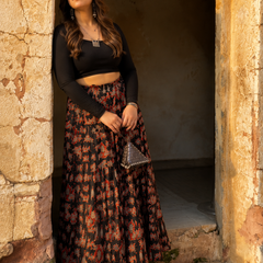Midnight Bloom Printed Flared Skirt Mizazjaipur