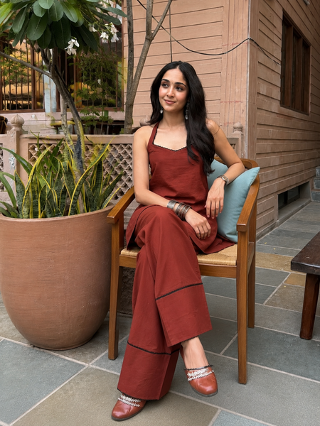 Brick Red Cotton Kurta Set Mizazjaipur