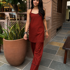 Brick Red Cotton Kurta Set