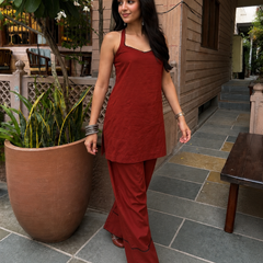 Brick Red Cotton Kurta Set