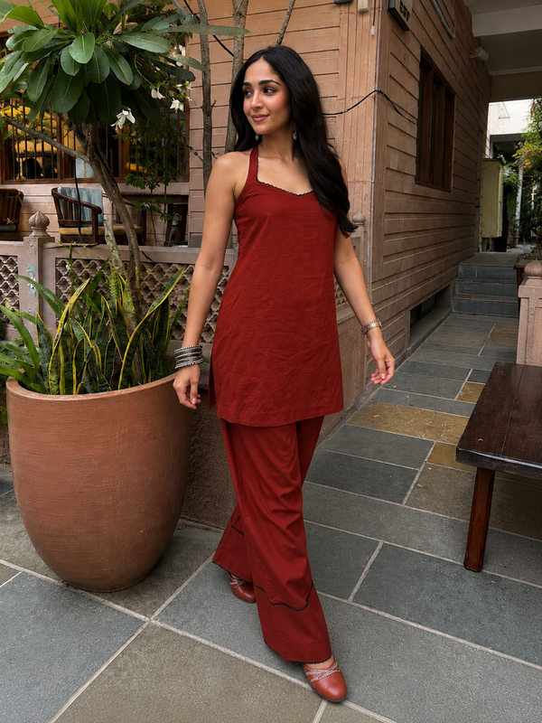 Brick Red Cotton Kurta Set